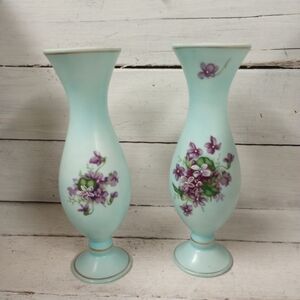 Vintage Ardco Japan Vases Set of 2 Blue Porcelain Floral Violet Design